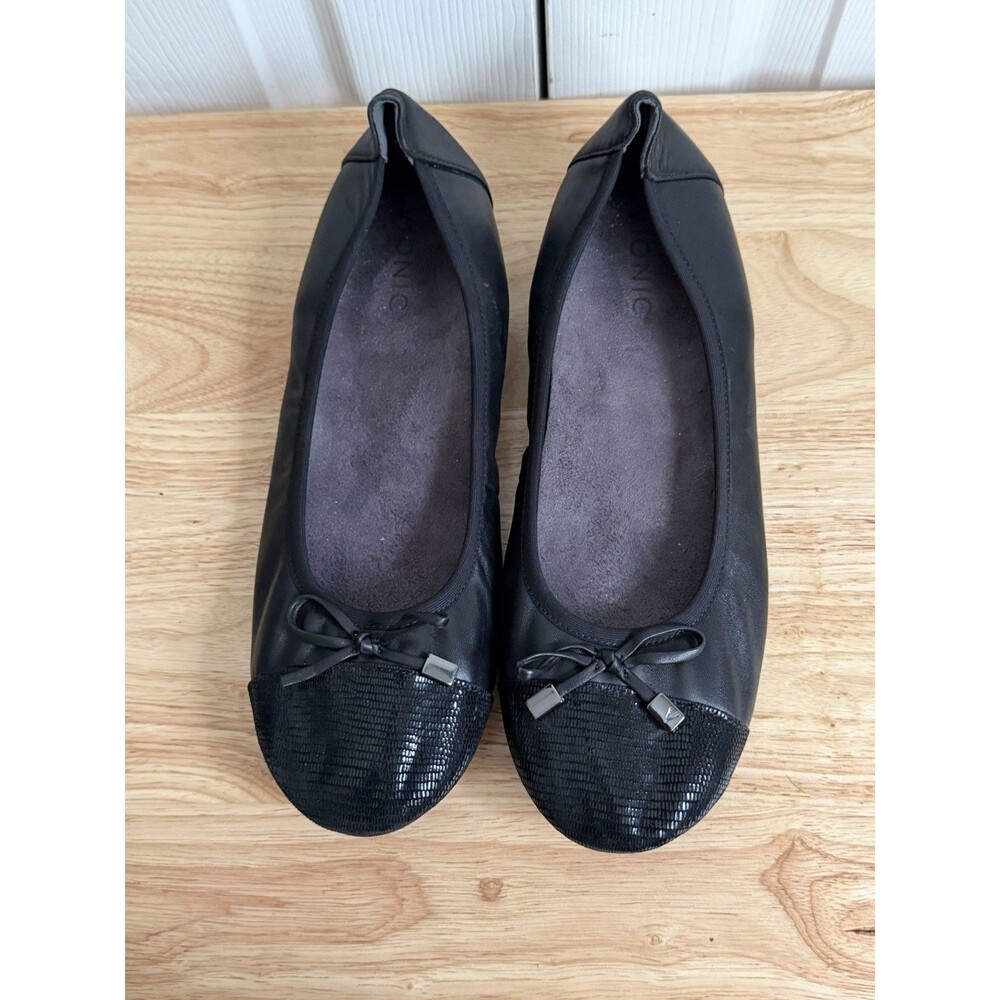 Vionic Women's Minna Ballet Flat  Black Leather Shoes Patent Size 9 Narrow